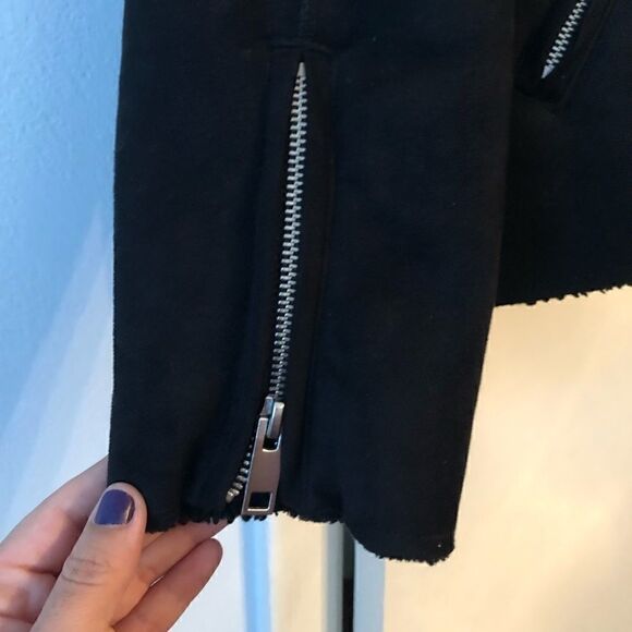 H&M women’s motor biker jacket black faux fur suede size 6 eur 38 - Picture 4 of 7